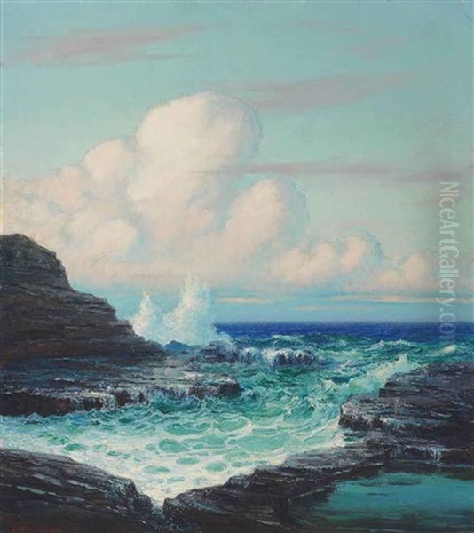 Hawaiian Ocean With Waves Against The Rocks Oil Painting by Lionel Walden