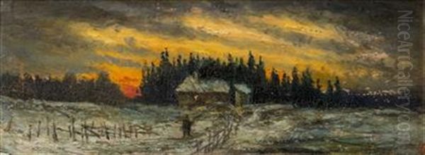 Winter Sunset Oil Painting by Anton Waldhauser