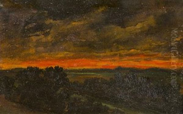 Landscape At Sunset Oil Painting by Anton Waldhauser