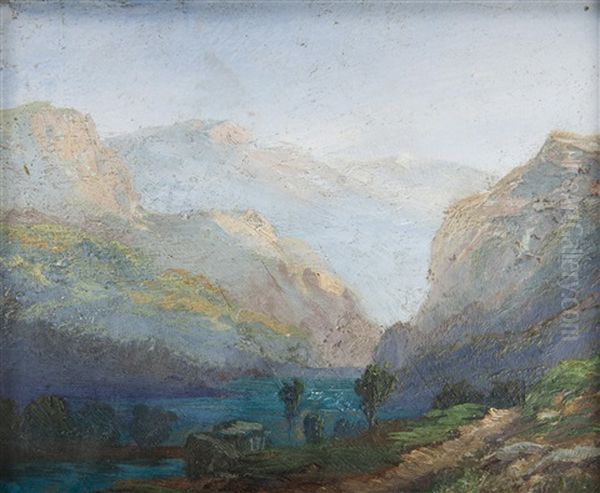 Lake In The Mountains Oil Painting by Anton Waldhauser