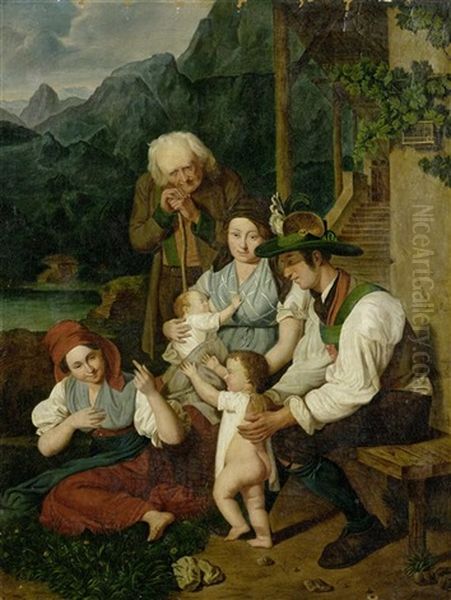 Der Erste Schritt (elternfreude) Oil Painting by Ferdinand Waldmueller