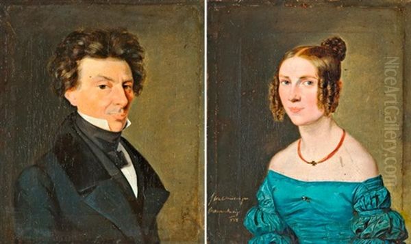 Johann Heinrich Ludwig Es Louise Georgina Henriette Behrens Portreja (pair) Oil Painting by Ferdinand Waldmueller