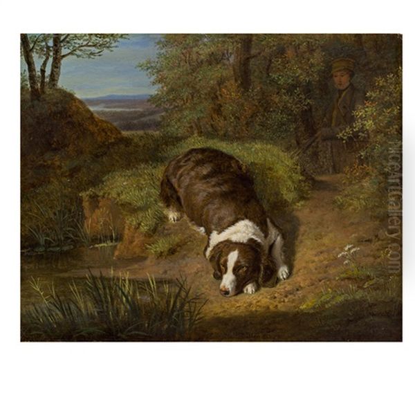 Hunting Dog Of Count Esterhazy Oil Painting by Ferdinand Georg Waldmueller