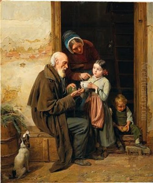 The Charitable Gift Oil Painting by Ferdinand Georg Waldmueller