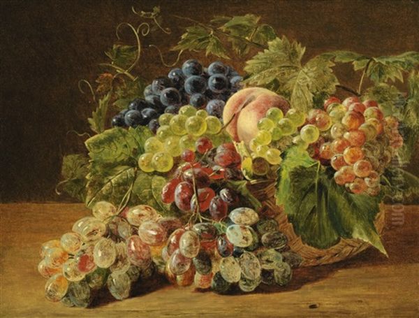 Still Life With Peaches And Grapes Oil Painting by Ferdinand Georg Waldmueller