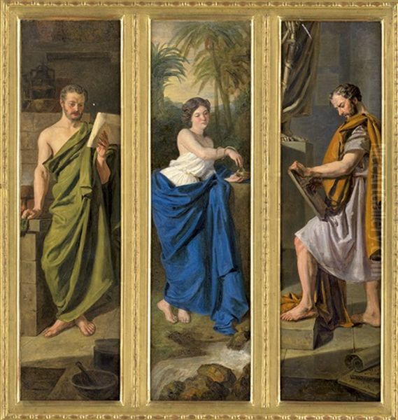 Triptychon: Galen, Hygieia Und Hippokrates Oil Painting by Ferdinand Georg Waldmueller