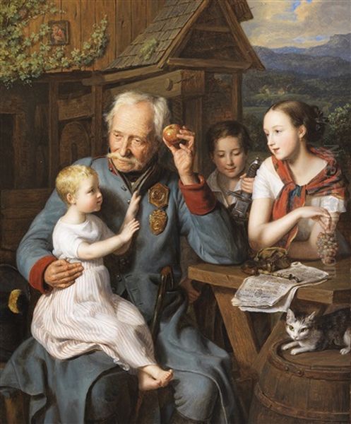 Ein Alter Invalide Mit Drei Kindern Oil Painting by Ferdinand Georg Waldmueller