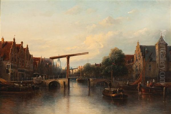 View Of The Zwanenburgwal As Seen From The Amstel, In The Background The Zuiderkerk In Amsterdam Oil Painting by Antonie Waldorp