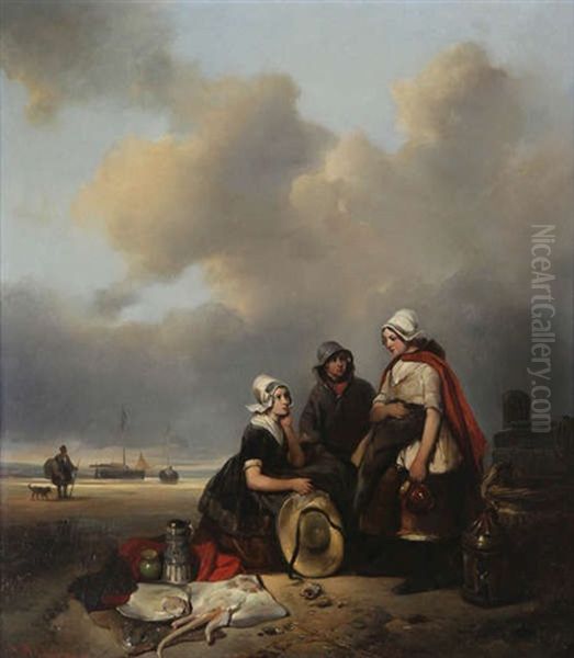 Famille De Pecheurs A La Plage Oil Painting by Antonie Waldorp