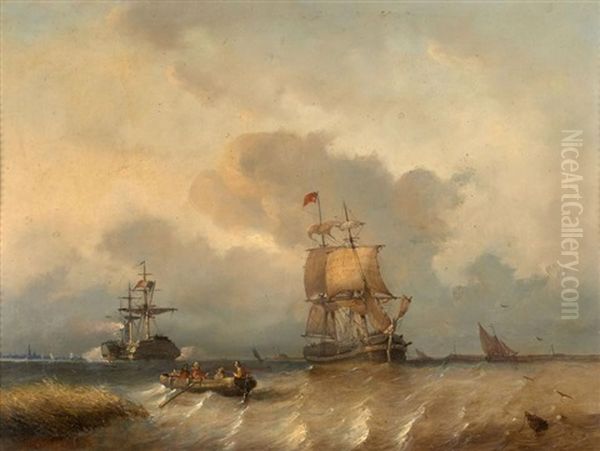 Scene Maritime Animee Devant Anvers Oil Painting by Antonie Waldorp