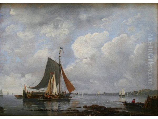 Fishing Boats In Calm Coastal Waters Oil Painting by Antonie Waldorp