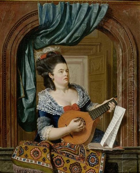 Eine Dame Mit Einer Mandoline An Einem Fenster Oil Painting by Jan Gerard Waldorp