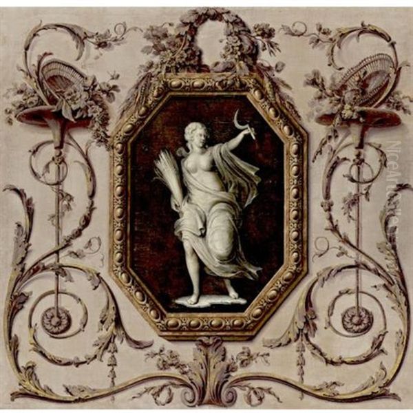 Trompe L'oil With Demeter In A Painted Cartouche Oil Painting by Jan Gerard Waldorp