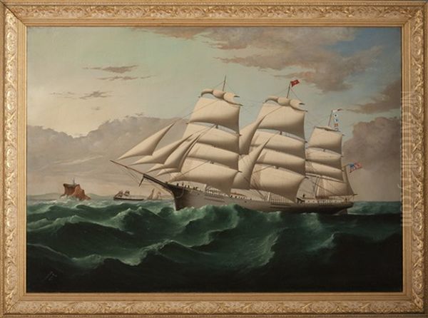 The American Clipper Ship Kendrick Fish Approaching Fastnet Rock Oil Painting by Charles J. Waldron