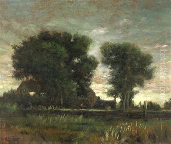 Enjoying The Evening At The House Across The Meadow Oil Painting by Charles Alvah Walker