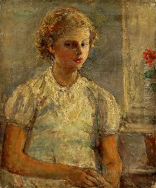 Portrait Of A Girl, Seated Half-length Turned To The Right By A Window Oil Painting by Dame Ethel Walker