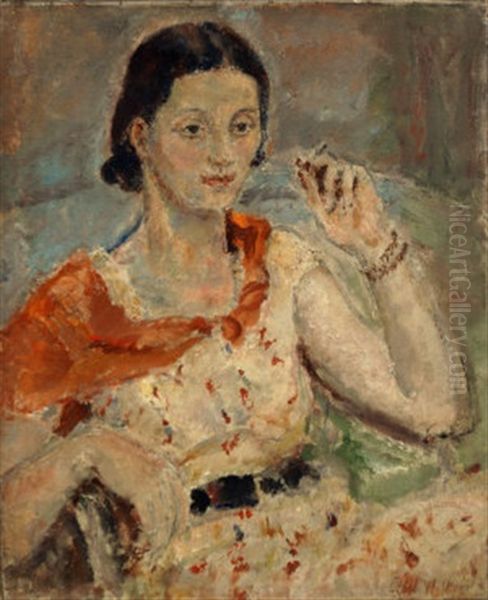 Dark Young Woman Smoking Oil Painting by Dame Ethel Walker