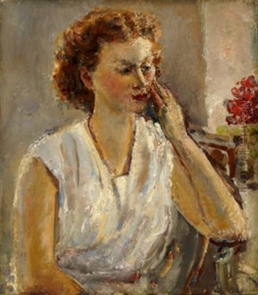 Red Hair Girl Of Robin Hood's Bay Oil Painting by Dame Ethel Walker