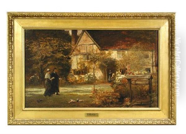 Paradise Regained - Milton's Cottage At Chalfont St Giles, Buckinghamshire, With Milton And His Daughter In The Garden Oil Painting by Francis S. Walker