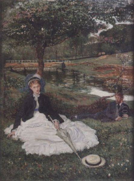 A Spring Afternoon In The Park Oil Painting by Francis S. Walker