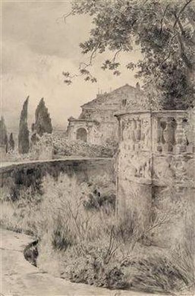 Blick Auf Eine Gartenvillabei Rom Oil Painting by Othmar Brioschi