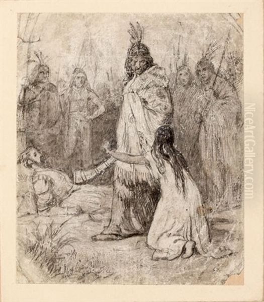 Pocahontas Interceding For Captain Smith's Life Oil Painting by Frederic Walker