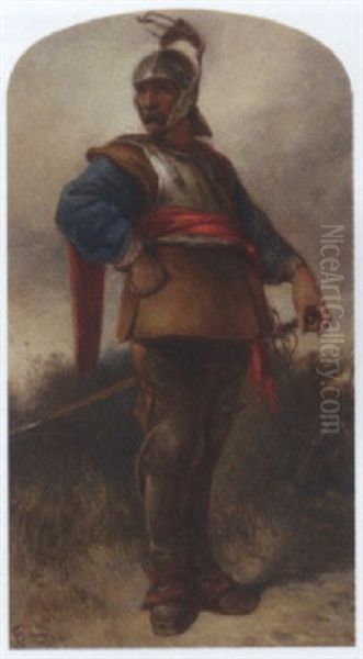 A Roundhead Oil Painting by Frederic Walker