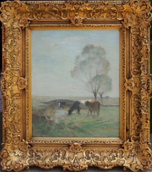 Cattle In Landscape Oil Painting by Horatio Walker