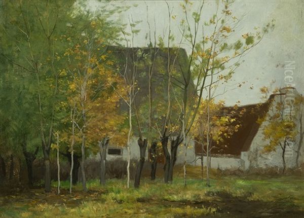 Farmhouse & Trees Oil Painting by Horatio Walker