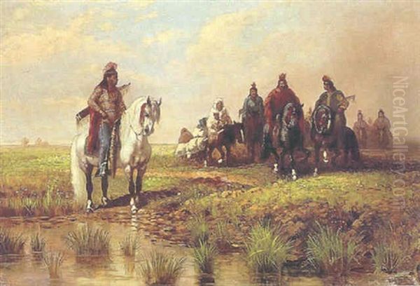 Mounted Indians Oil Painting by James Walker