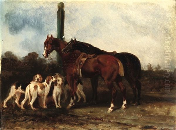 Horse And Dogs Oil Painting by James Alexander Walker