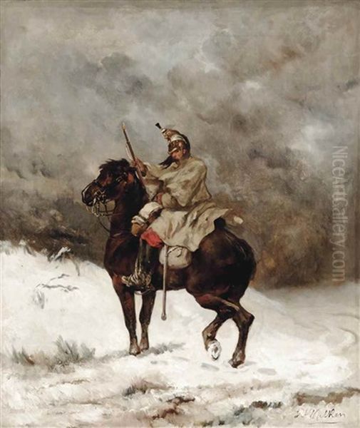 A Dragoon In The Snow Oil Painting by James Alexander Walker