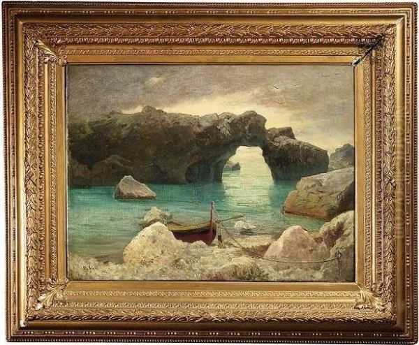 Coastal Landscape With A Grotto Oil Painting by Othmar Brioschi