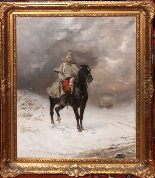 French Dragoon In The Snow Oil Painting by James Alexander Walker