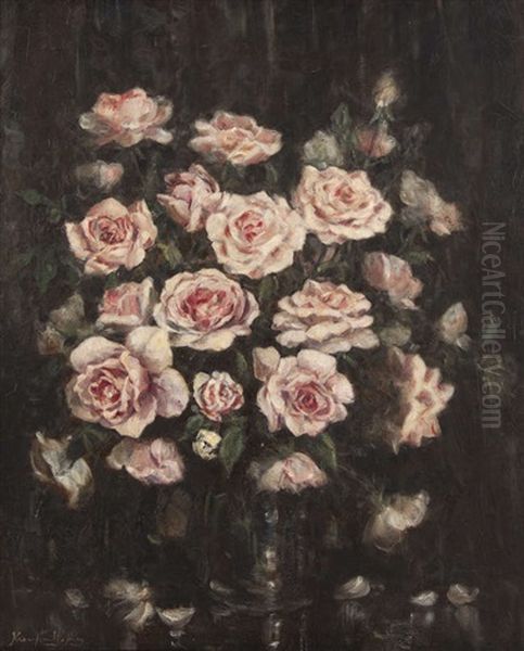 Still Life Study Of Roses Oil Painting by John Crampton Walker