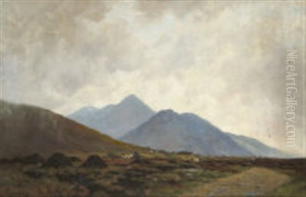 Mountain Landscape With Cottages Oil Painting by John Crampton Walker