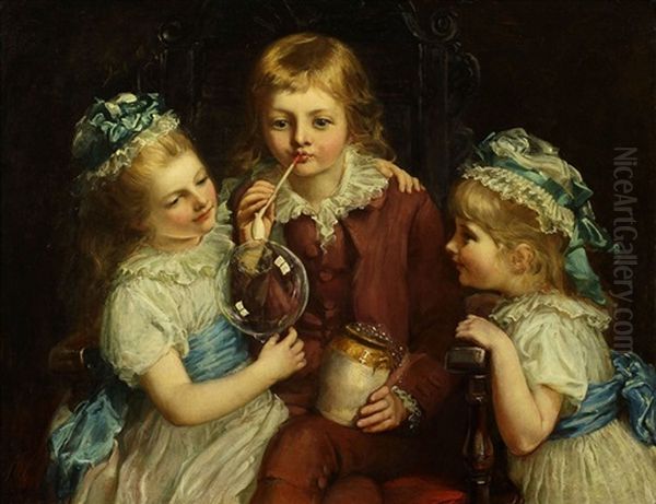 Children Making Bubbles Oil Painting by John Hanson Walker