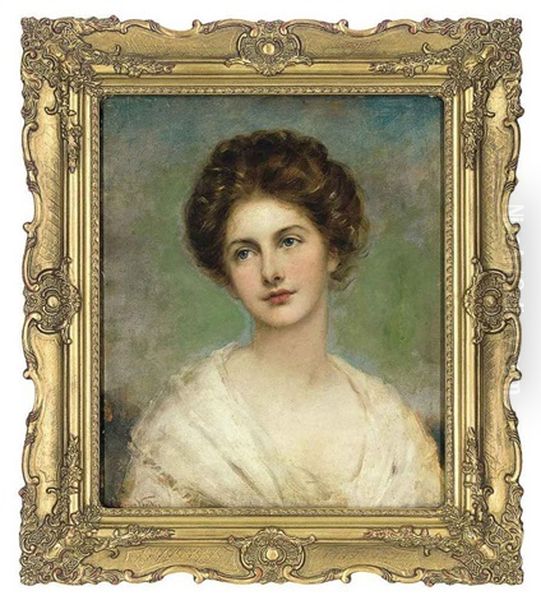 Portrait Of A Lady In A White Dress Oil Painting by John Hanson Walker