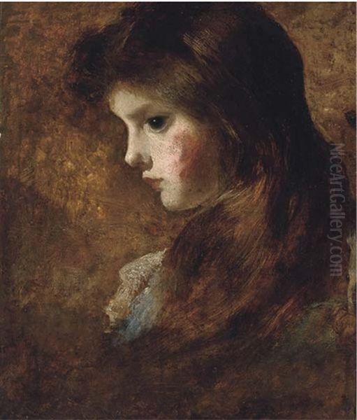 Portrait Of A Girl, Bust-length, In Profile Oil Painting by John Hanson Walker