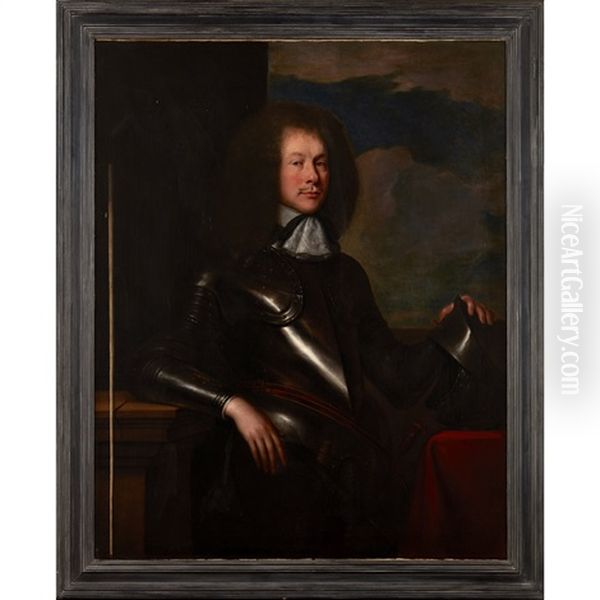 Portrait Of An Officer, In Half Armour, Three-quarter Length Oil Painting by Robert Walker