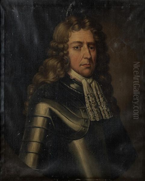 Portrait Of Sir John Owen, Half-length, In Armour, Within A Painted Oval Oil Painting by Robert Walker