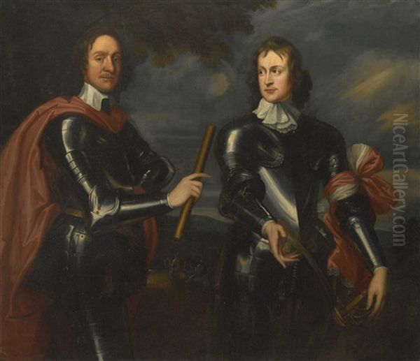 Double Portrait Of Oliver Cromwell And General John Lambert Oil Painting by Robert Walker