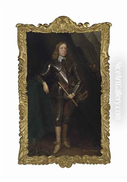 Portrait Of William Seymour, 2nd Duke Of Somerset, 1st Marquess Of Hertford (1587-1660), Full-length, In Armour, Holding A Marshal's Baton Oil Painting by Robert Walker