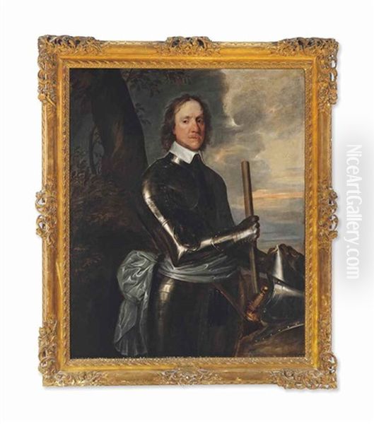 Portrait Of Oliver Cromwell (1599-1658), Three-quarter-length, In Armour, Holding A Baton Oil Painting by Robert Walker