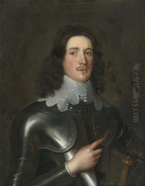 Portrait Of A Young Man In Armor With A Lace Collar Oil Painting by Robert Walker