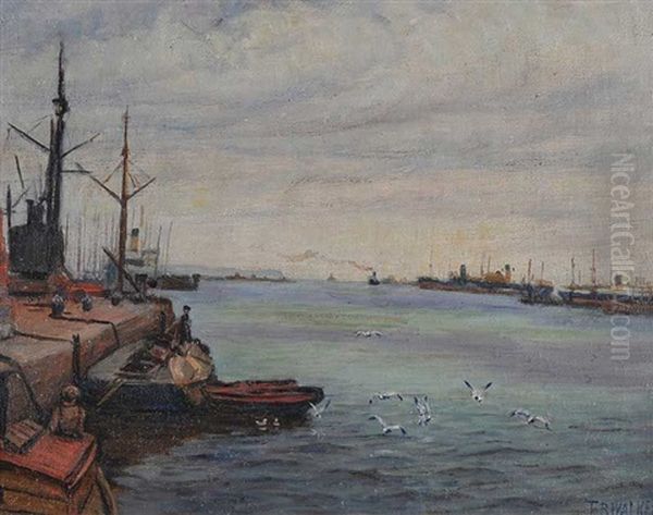 Belfast Docks Oil Painting by Thomas Bond Walker