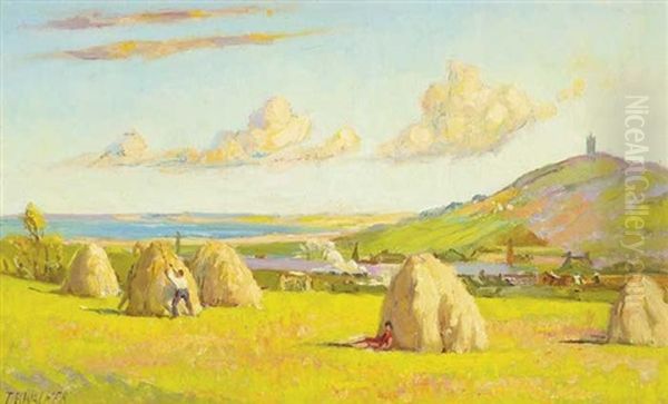 Gathering Hay Near Scrabo County Down Oil Painting by Thomas Bond Walker