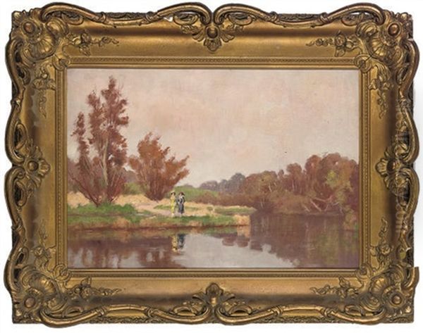 A Walk By The Lake Oil Painting by Thomas Bond Walker