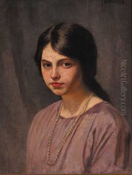 Portrait Of A Young Girl With String Of Pearls Oil Painting by Thomas Bond Walker