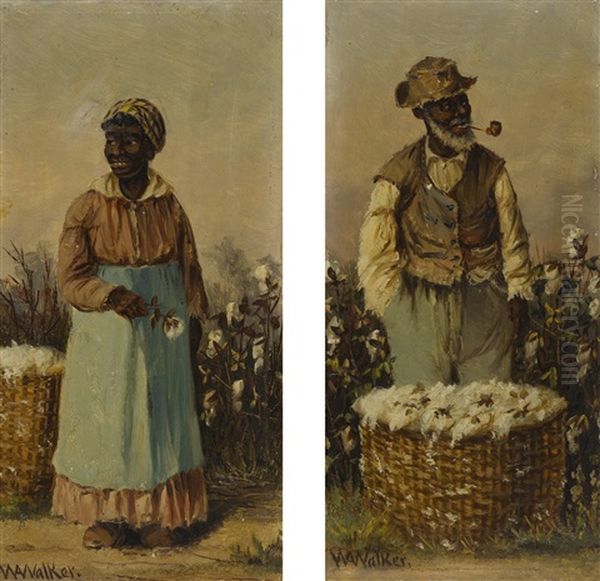 Cotton Pickers': Two Paintings Oil Painting by William Aiken Walker